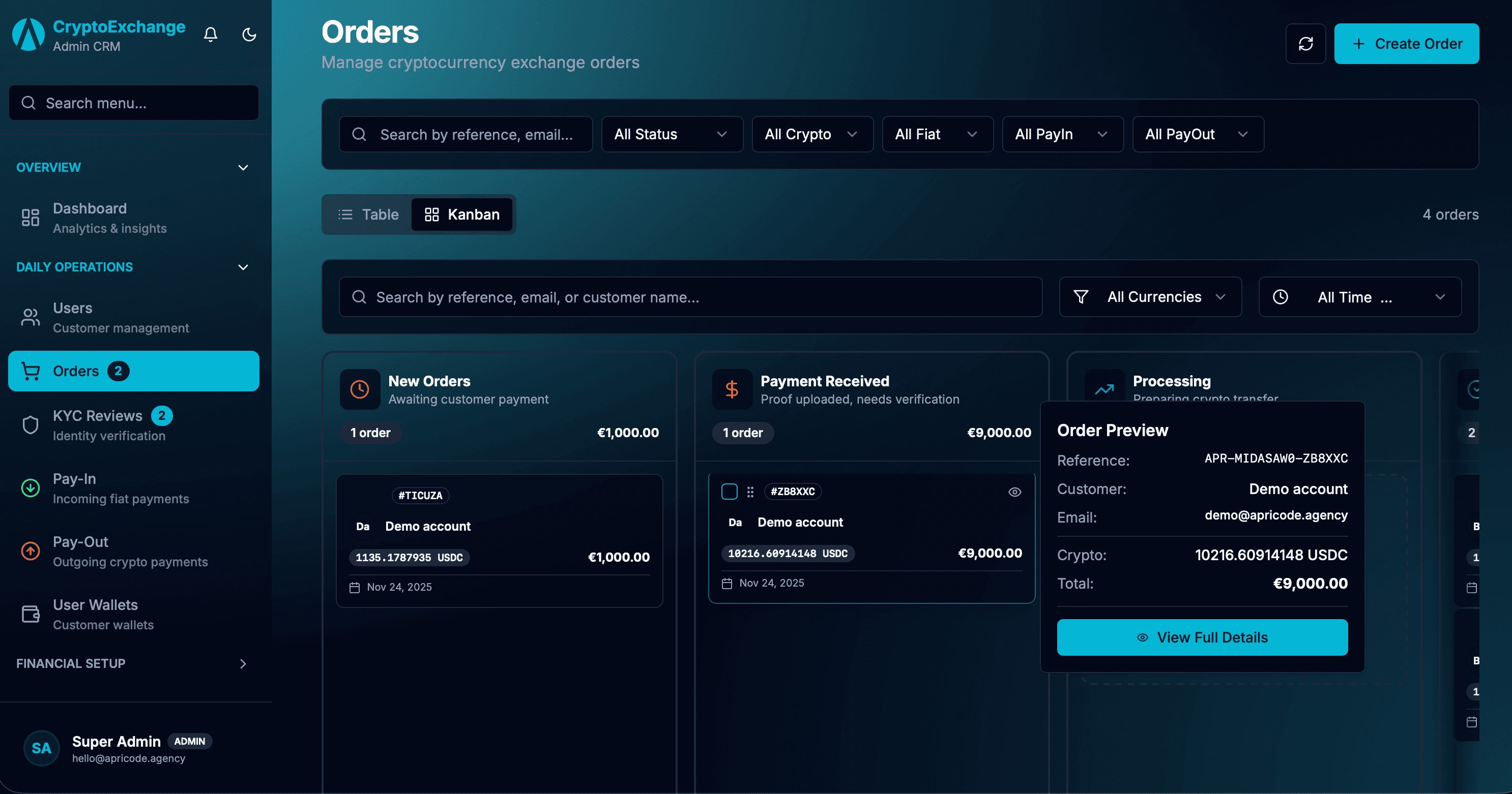 Order Management Kanban Board